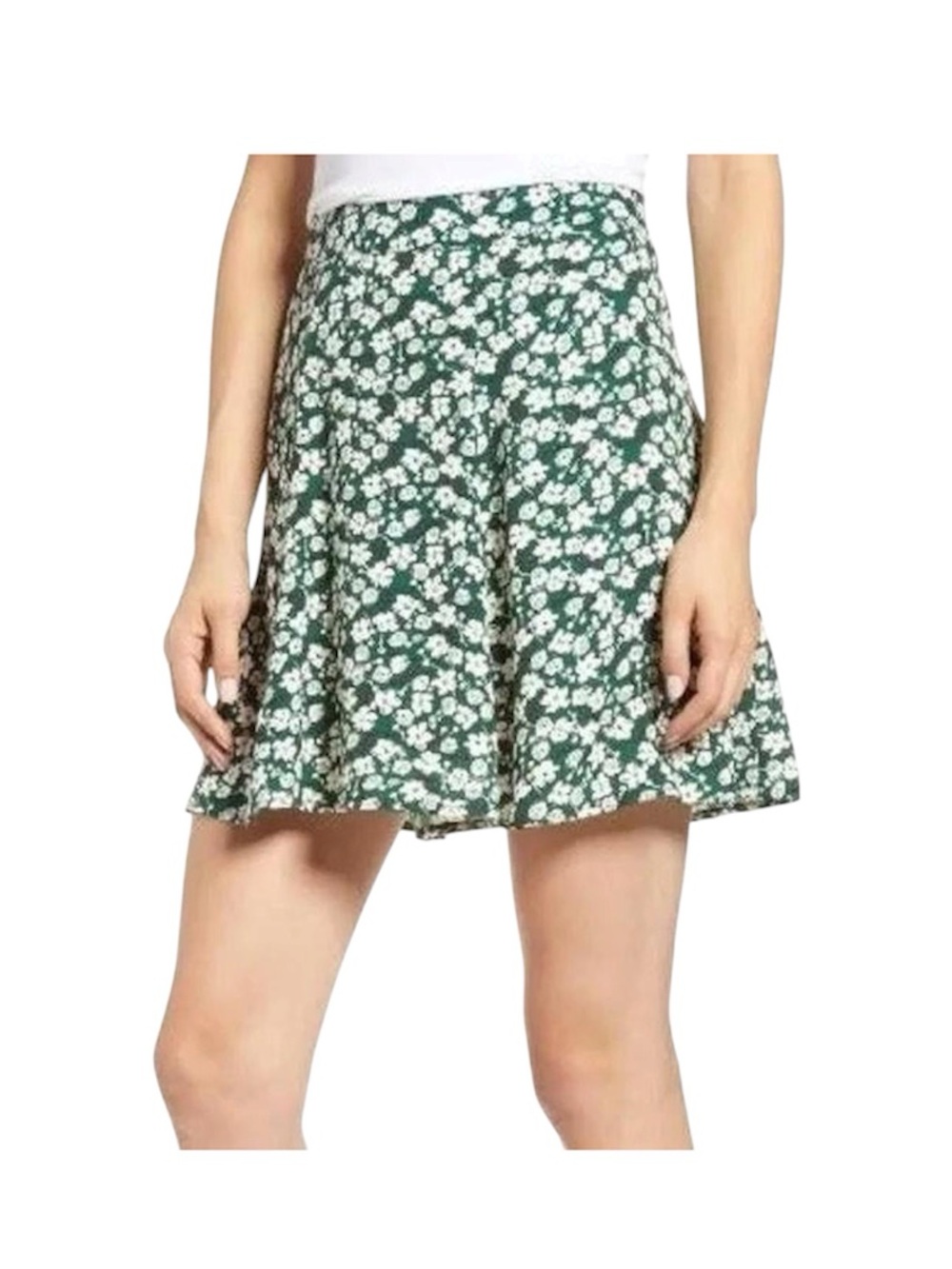 Reformation Flounce Skirt Green White Floral Mini Swing Skirt Size 4
